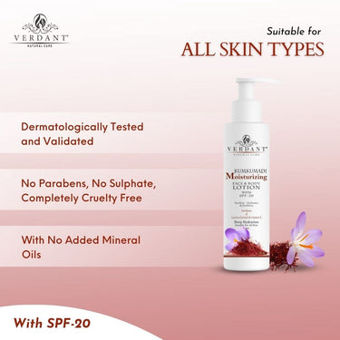 Verdant Natural Care Moisturizing Body Lotion with SPF 20 | With Kumkumadi & Licorice Extract β No Parabens, Silicones β For All Skin Types - 200 ml